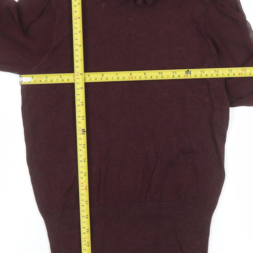Oasis Women Brown Ruffle Neck Long Sleeve Knit Blouse Size S