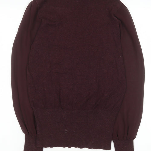 Oasis Women Brown Ruffle Neck Long Sleeve Knit Blouse Size S