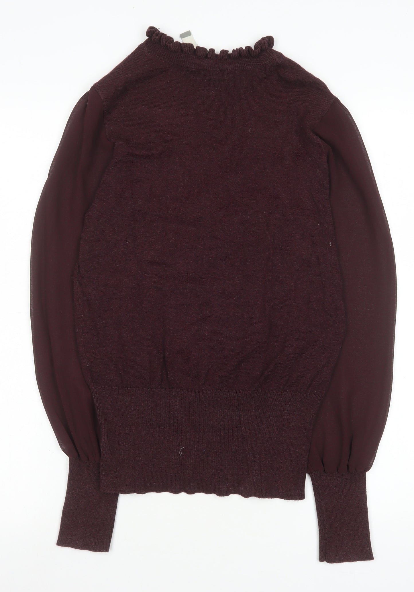 Oasis Women Brown Ruffle Neck Long Sleeve Knit Blouse Size S
