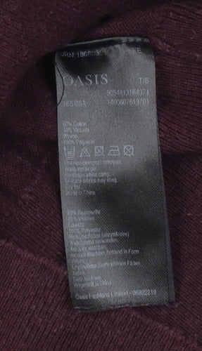 Oasis Women Brown Ruffle Neck Long Sleeve Knit Blouse Size S