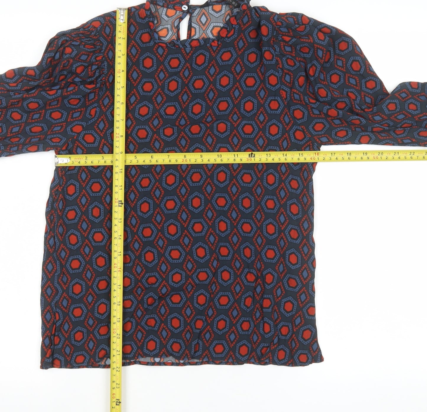 Zara Women Multicoloured Geometric Viscose Long Sleeve Blouse XS