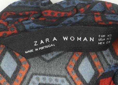 Zara Women Multicoloured Geometric Viscose Long Sleeve Blouse XS