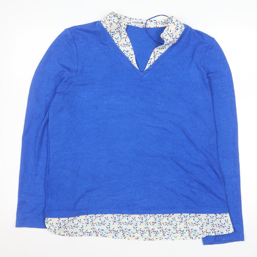 Voulez Vous Women's Blue V-Neck Long Sleeve Blouse Size 14