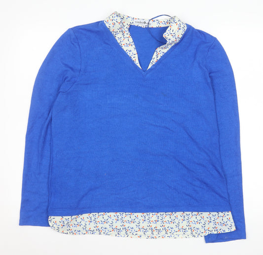 Voulez Vous Women's Blue V-Neck Long Sleeve Blouse Size 14