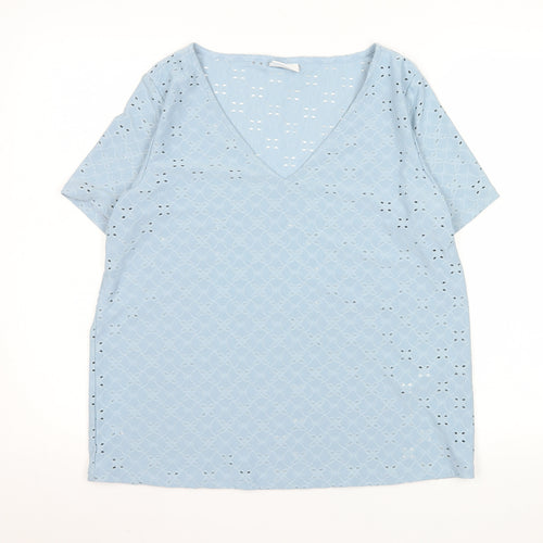 VILA Women's Blue Lace V-Neck Short Sleeve Tunic Blouse Size XL