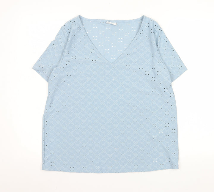 VILA Women's Blue Lace V-Neck Short Sleeve Tunic Blouse Size XL