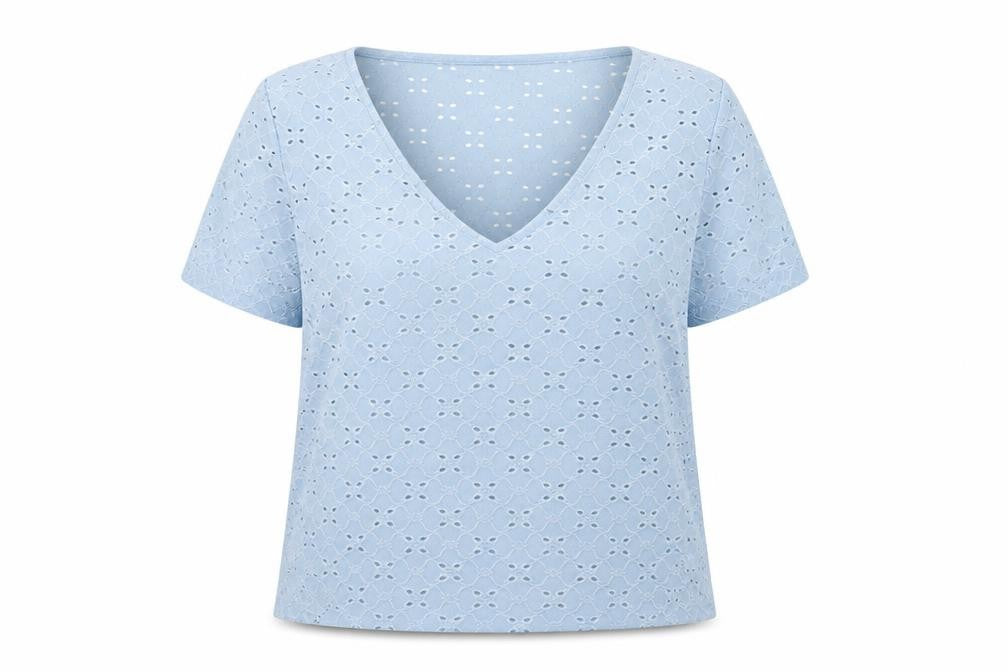 VILA Women's Blue Lace V-Neck Short Sleeve Tunic Blouse Size XL