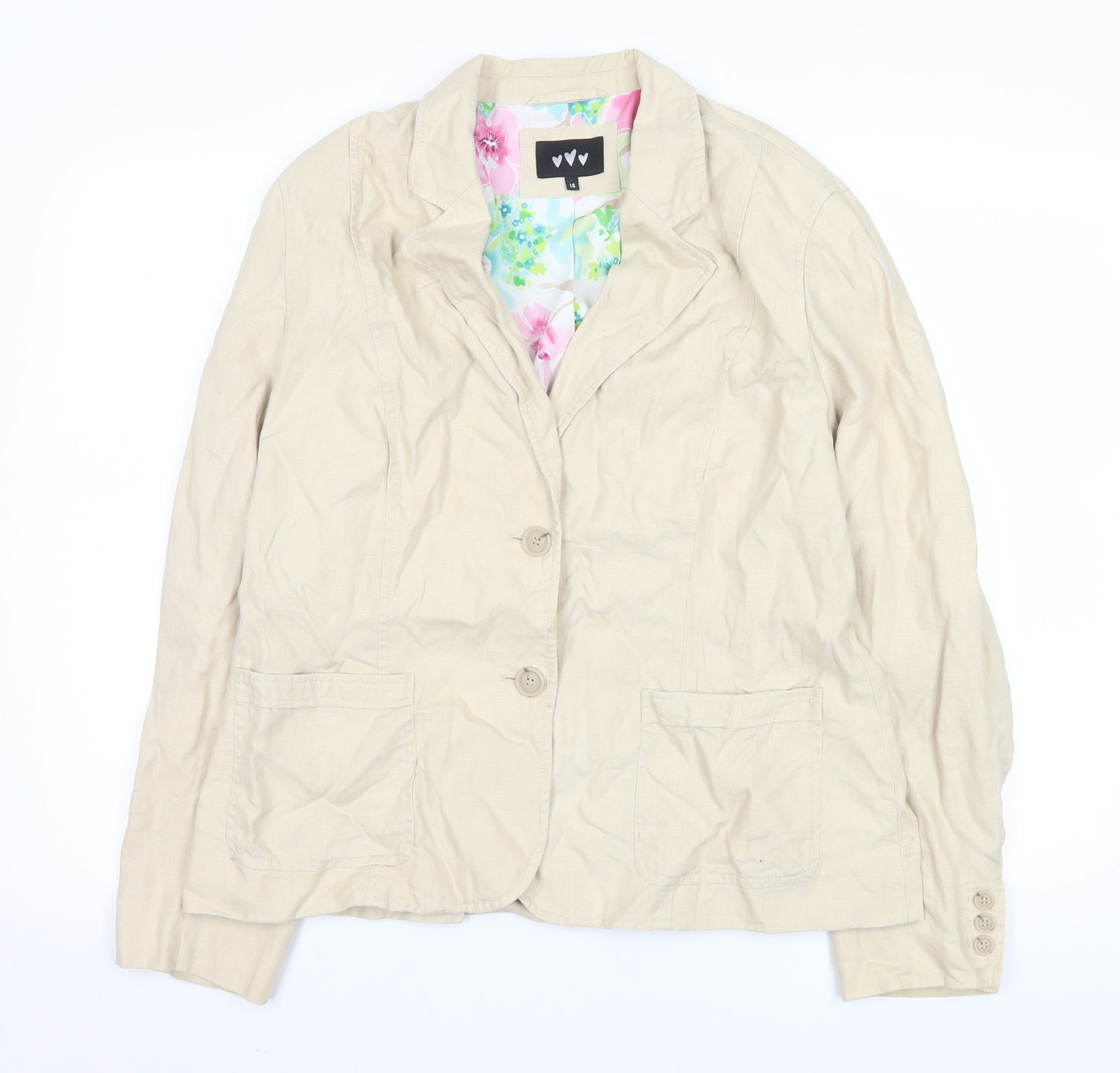 Marks & Spencer Per Una Beige Linen Single-Breasted Blazer Size 18