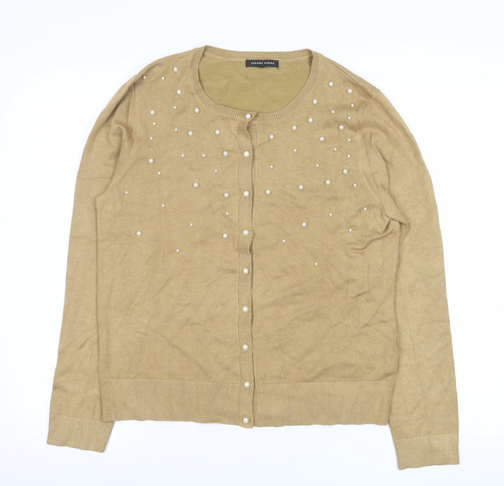 Jeanne Pierre Women's Beige Beaded Cardigan XL Knit Long Sleeve