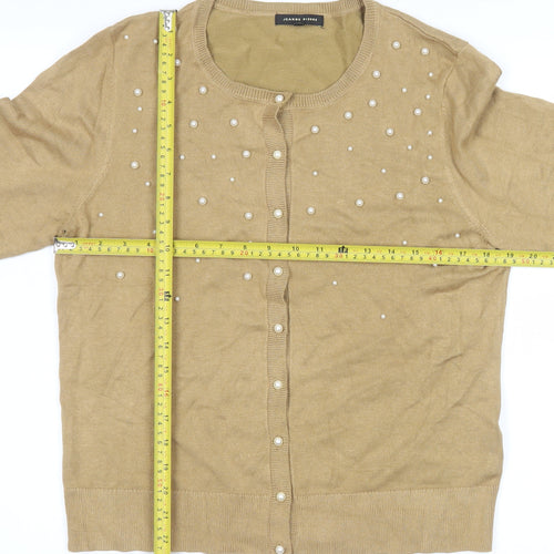 Jeanne Pierre Women's Beige Beaded Cardigan XL Knit Long Sleeve