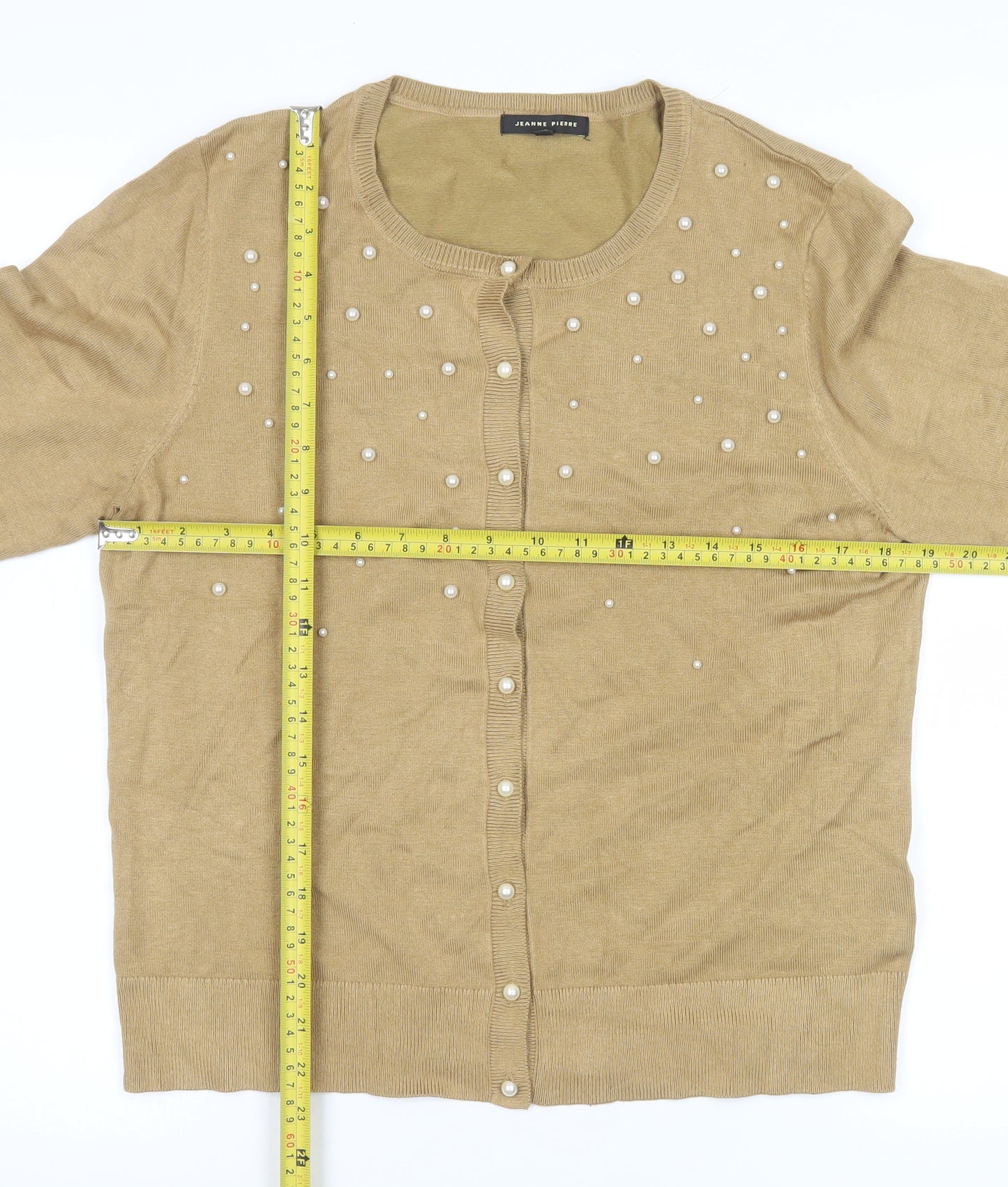 Jeanne Pierre Women's Beige Beaded Cardigan XL Knit Long Sleeve