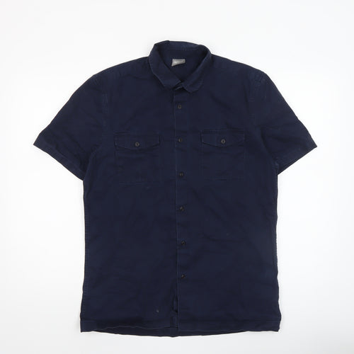 ASOS Men's Blue Regular Fit Short Sleeve Cotton Button-Up Shirt Size M