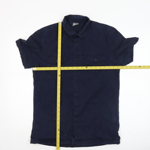 ASOS Men's Blue Regular Fit Short Sleeve Cotton Button-Up Shirt Size M