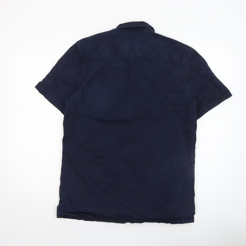 ASOS Men's Blue Regular Fit Short Sleeve Cotton Button-Up Shirt Size M