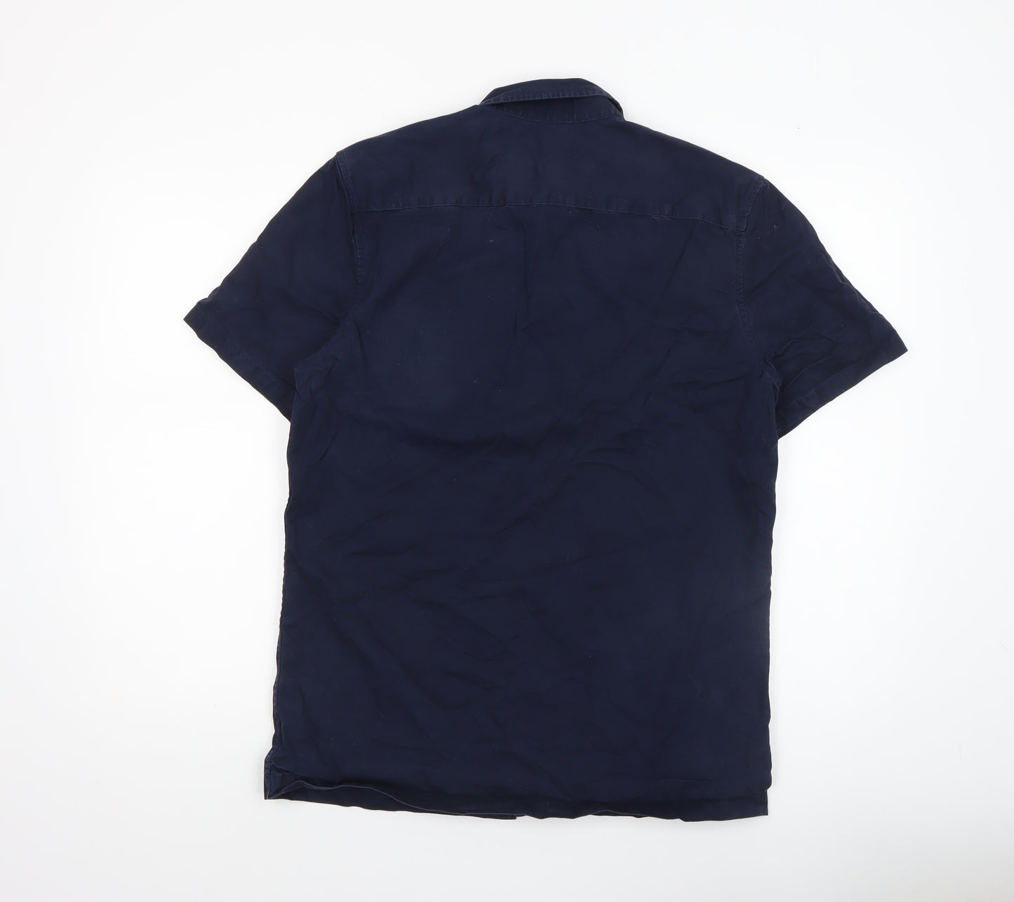 ASOS Men's Blue Regular Fit Short Sleeve Cotton Button-Up Shirt Size M