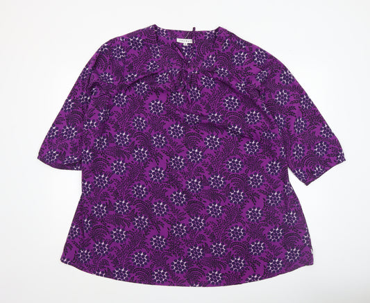 Zhenzi Women's Purple Floral Tunic Blouse M 3/4 Sleeve V-Neck