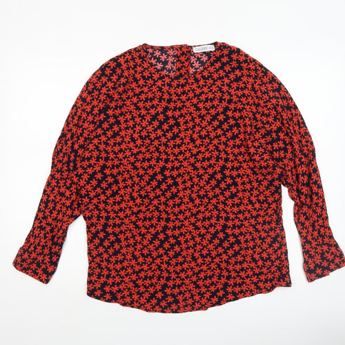 Gallery Women’s Red Floral Viscose Blouse UK XS Long Sleeve
