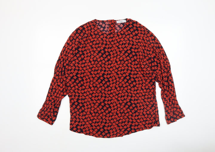 Gallery Women’s Red Floral Viscose Blouse UK XS Long Sleeve