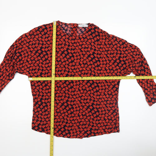 Gallery Women’s Red Floral Viscose Blouse UK XS Long Sleeve