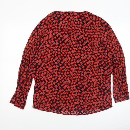 Gallery Women’s Red Floral Viscose Blouse UK XS Long Sleeve
