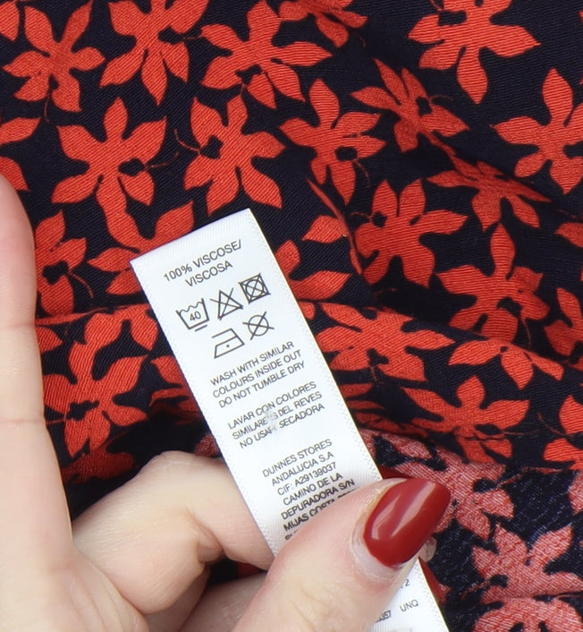 Gallery Women’s Red Floral Viscose Blouse UK XS Long Sleeve