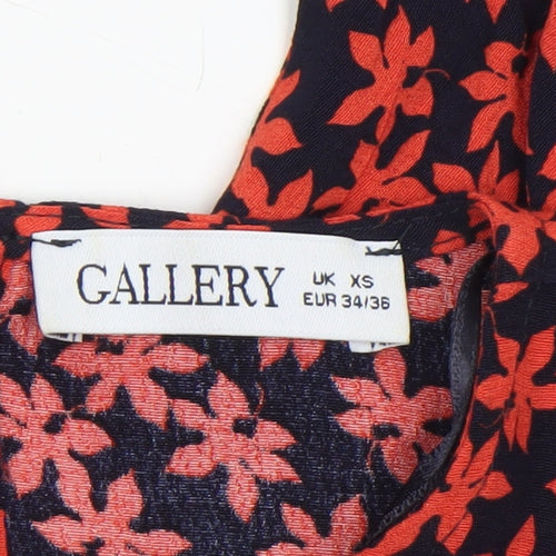 Gallery Women’s Red Floral Viscose Blouse UK XS Long Sleeve