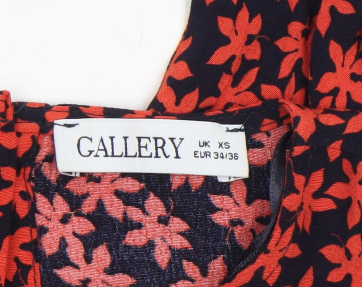 Gallery Women’s Red Floral Viscose Blouse UK XS Long Sleeve