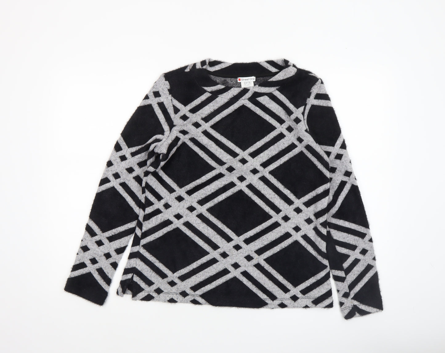 Street One Women's Black Geometric Knit Jumper Size 10