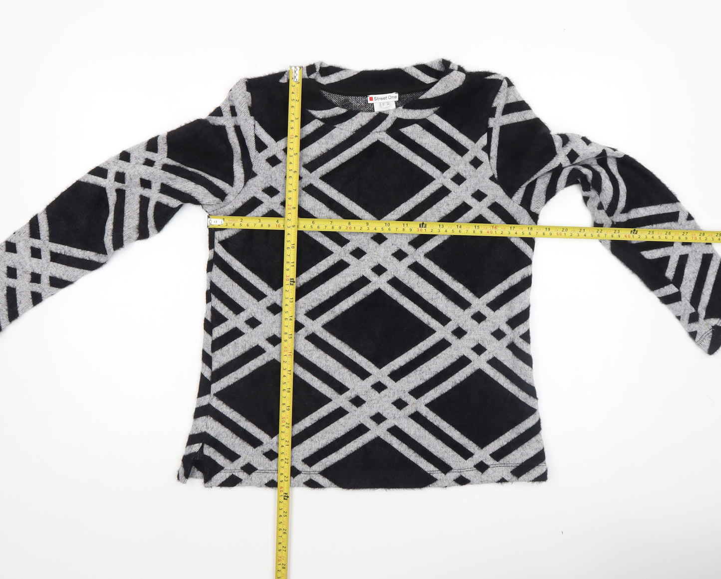 Street One Women's Black Geometric Knit Jumper Size 10
