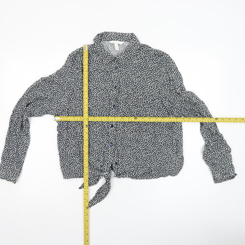 H&M Women's Blue Floral Collared Cropped Blouse Size 12