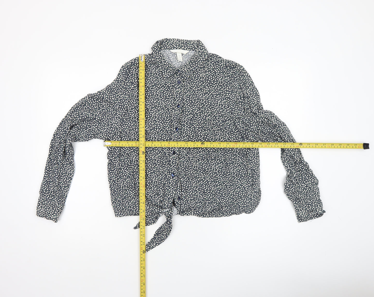 H&M Women's Blue Floral Collared Cropped Blouse Size 12