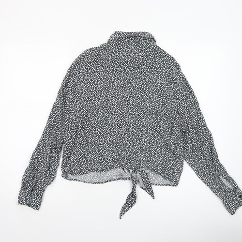 H&M Women's Blue Floral Collared Cropped Blouse Size 12