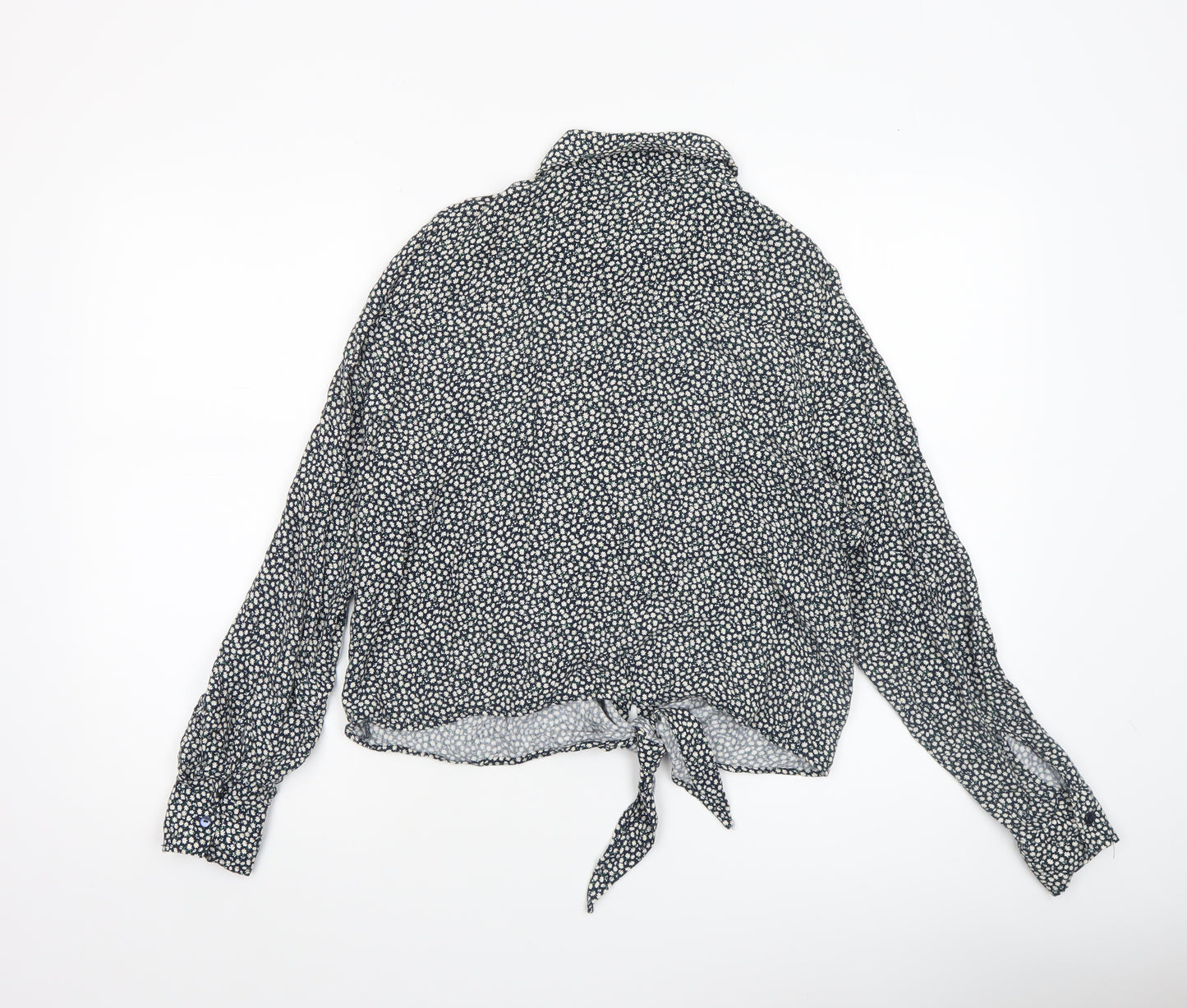 H&M Women's Blue Floral Collared Cropped Blouse Size 12