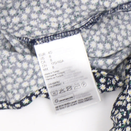 H&M Women's Blue Floral Collared Cropped Blouse Size 12
