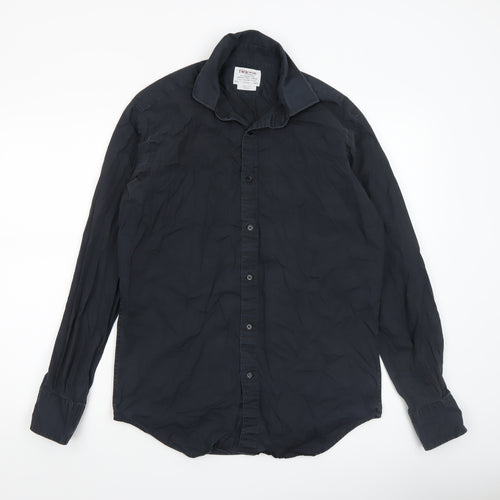 T.M. Lewin Men’s Black Slim Fit Cotton Button-Up Shirt 15.5in
