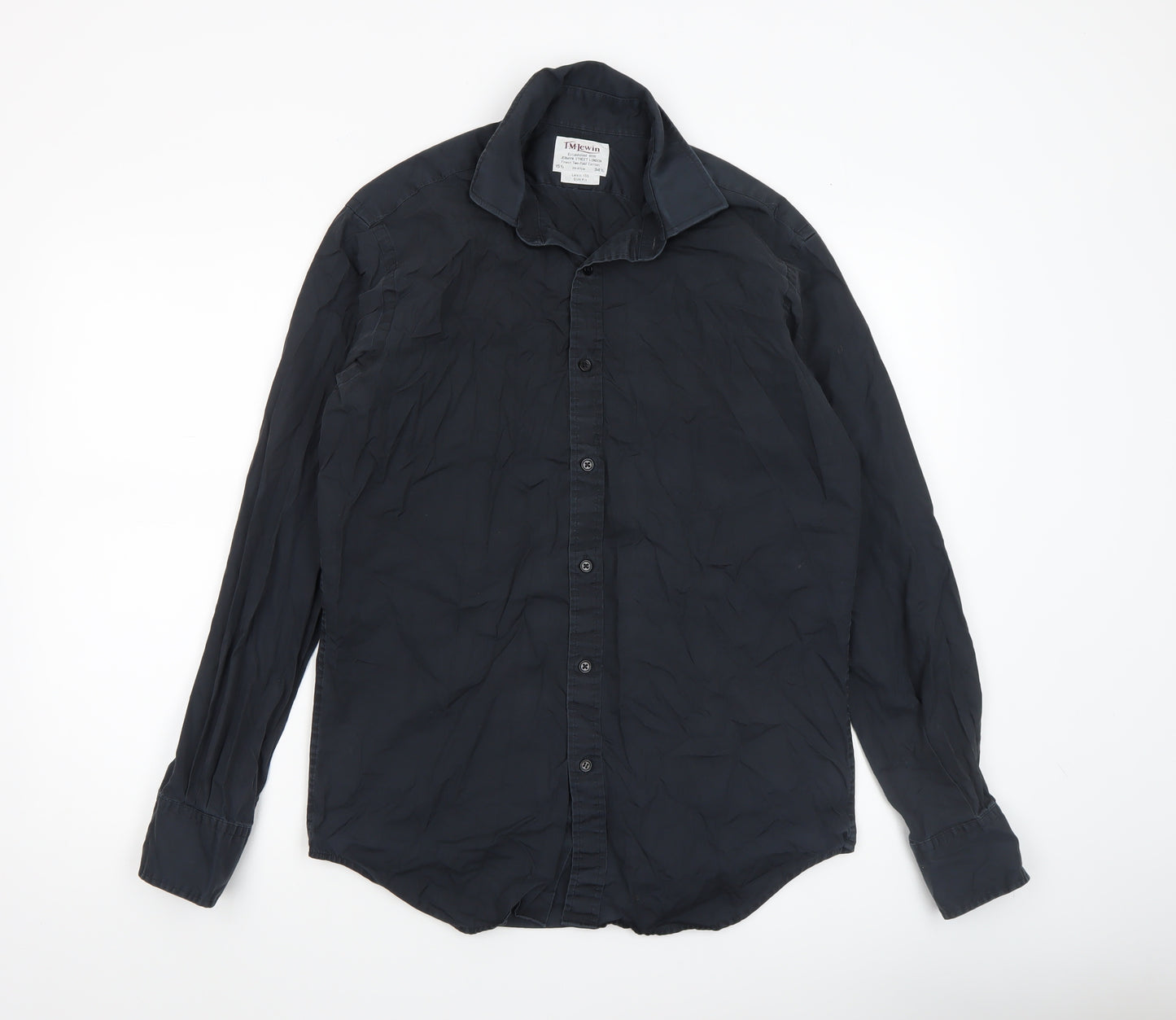 T.M. Lewin Men’s Black Slim Fit Cotton Button-Up Shirt 15.5in