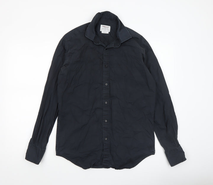 T.M. Lewin Men’s Black Slim Fit Cotton Button-Up Shirt 15.5in
