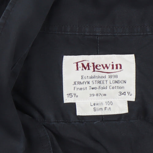 T.M. Lewin Men’s Black Slim Fit Cotton Button-Up Shirt 15.5in