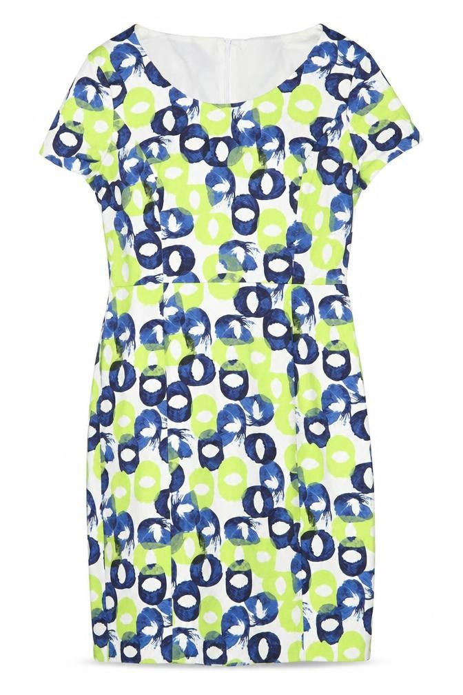 Front view of Marc Aurel Women’s Multicoloured Geometric Shift Dress Sz 12