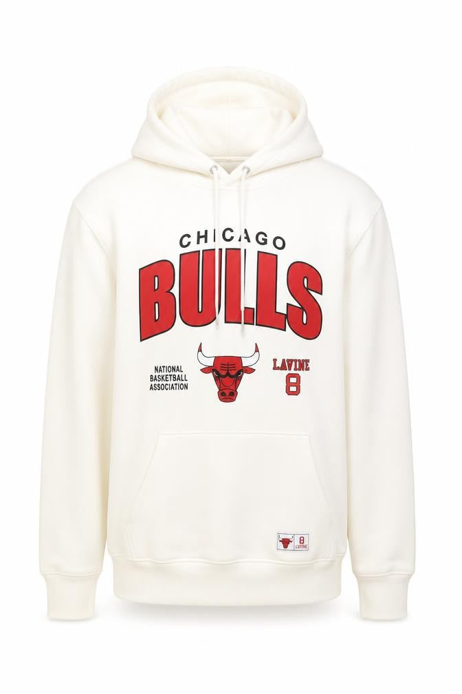 Front view of NBA Men's White Chicago Bulls Hoodie Small Pullover Fleece
