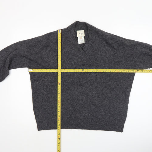 ALYSI Women Grey Small V-Neck Wool Cashmere Pullover Jumper