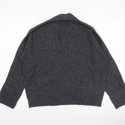 ALYSI Women Grey Small V-Neck Wool Cashmere Pullover Jumper