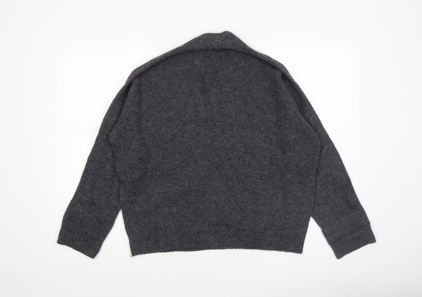 ALYSI Women Grey Small V-Neck Wool Cashmere Pullover Jumper