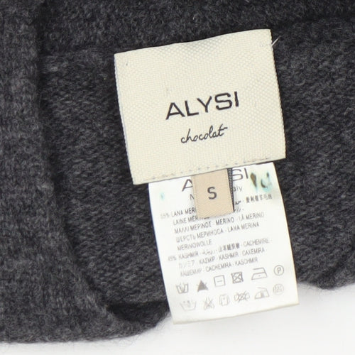 ALYSI Women Grey Small V-Neck Wool Cashmere Pullover Jumper