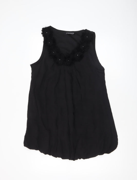 Dunnes Women Black Size 14 Sleeveless V-Neck Tunic Blouse