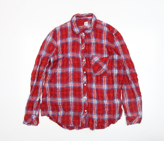 GAP Women's Red Plaid Viscose Long Sleeve Button-Up Shirt Size L