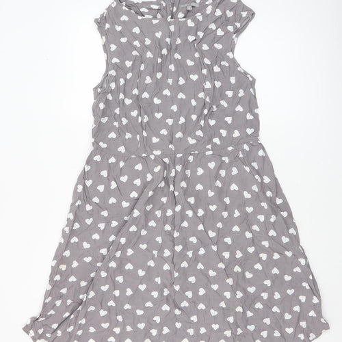 Oliver Bonas Women’s Grey Heart A-Line Dress Size 14 Sleeveless Viscose