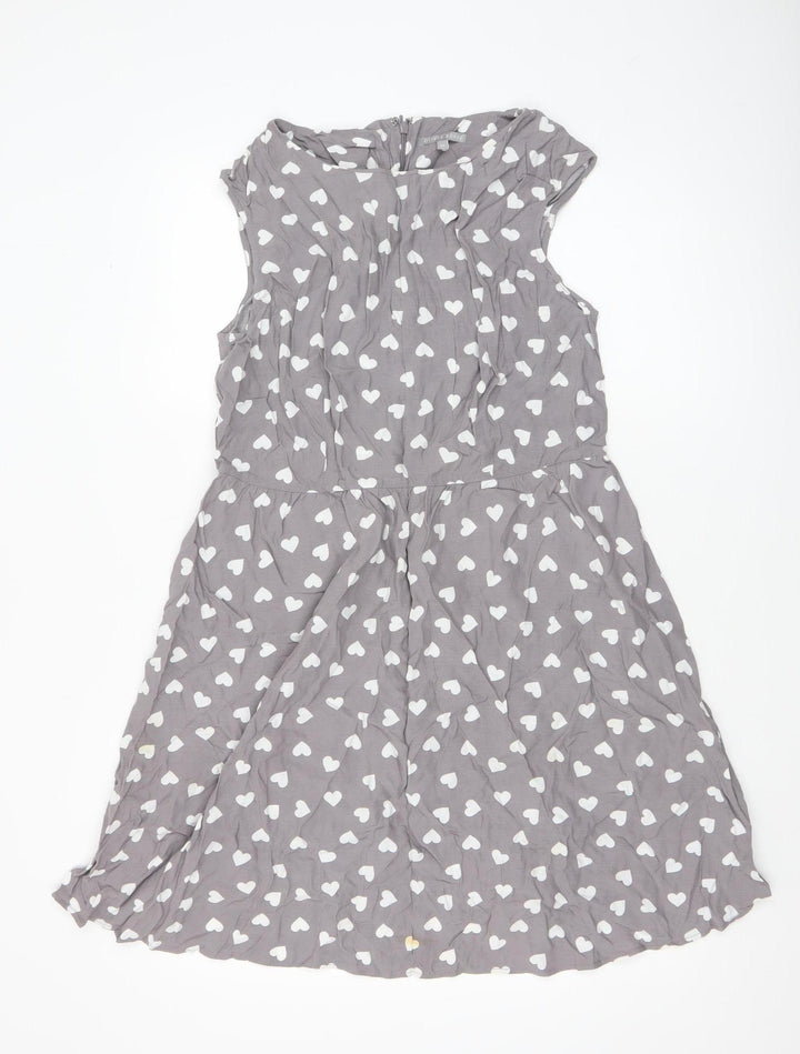 Oliver Bonas Women’s Grey Heart A-Line Dress Size 14 Sleeveless Viscose