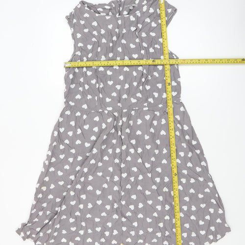 Oliver Bonas Women’s Grey Heart A-Line Dress Size 14 Sleeveless Viscose