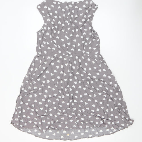 Oliver Bonas Women’s Grey Heart A-Line Dress Size 14 Sleeveless Viscose